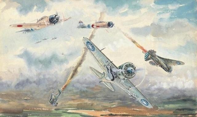 图10:抗战时期中国空军战斗机和日军战机格斗,空军在抗战中的表现要比